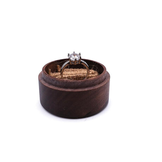 Walnut Round  Wood Ring Box