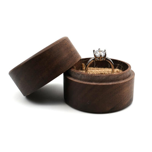 Walnut Round  Wood Ring Box