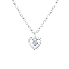 Silver Birthstone Heart Necklace