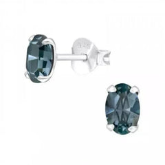 Silver Genuine European Crystal Oval Stud Earrings