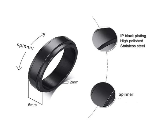 Unisex Black Spinner Ring