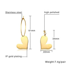 Steel Gold Heart Asymmetrical Earrings