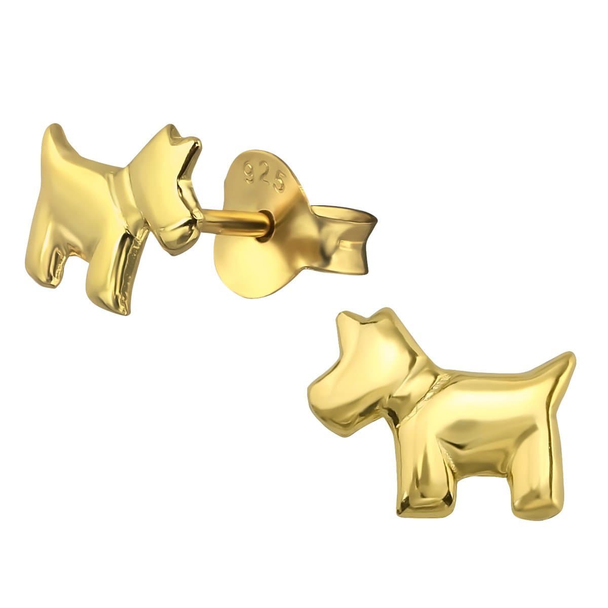 Sterling Silver 14 k Gold Plated Silver Dog Stud earrings