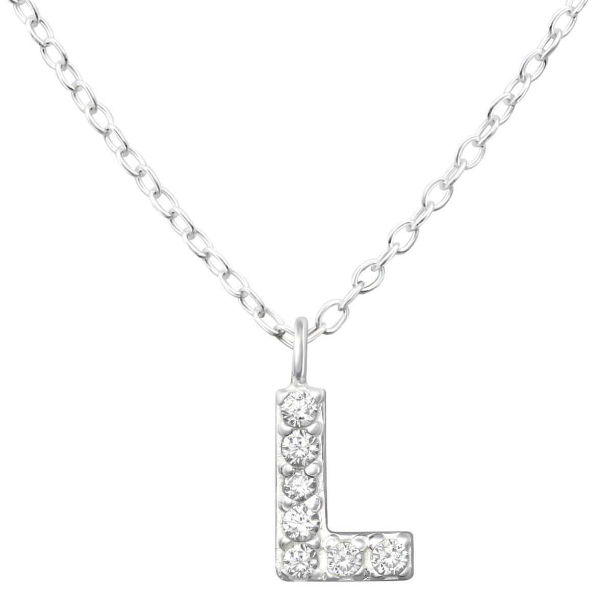 Silver L Necklace With Cubic Zirconia