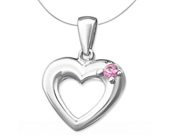 Silver Heart Pendant Charm with Gemstone- Pink Tourmaline