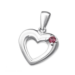Silver Heart  Pendant Necklace Charm with Gemstone