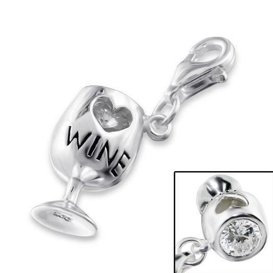 Sterling Silver Wine Glass Clip on Charm