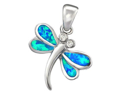 Silver Dragonfly Pendant Charm with Synthetic Opals and Gemstones