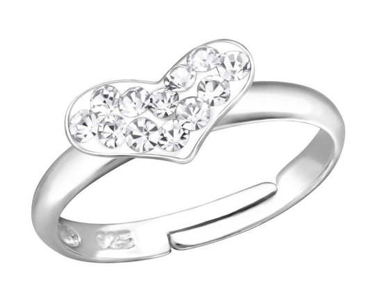 Kids Sterling Silver Pink Crystal Heart Ring
