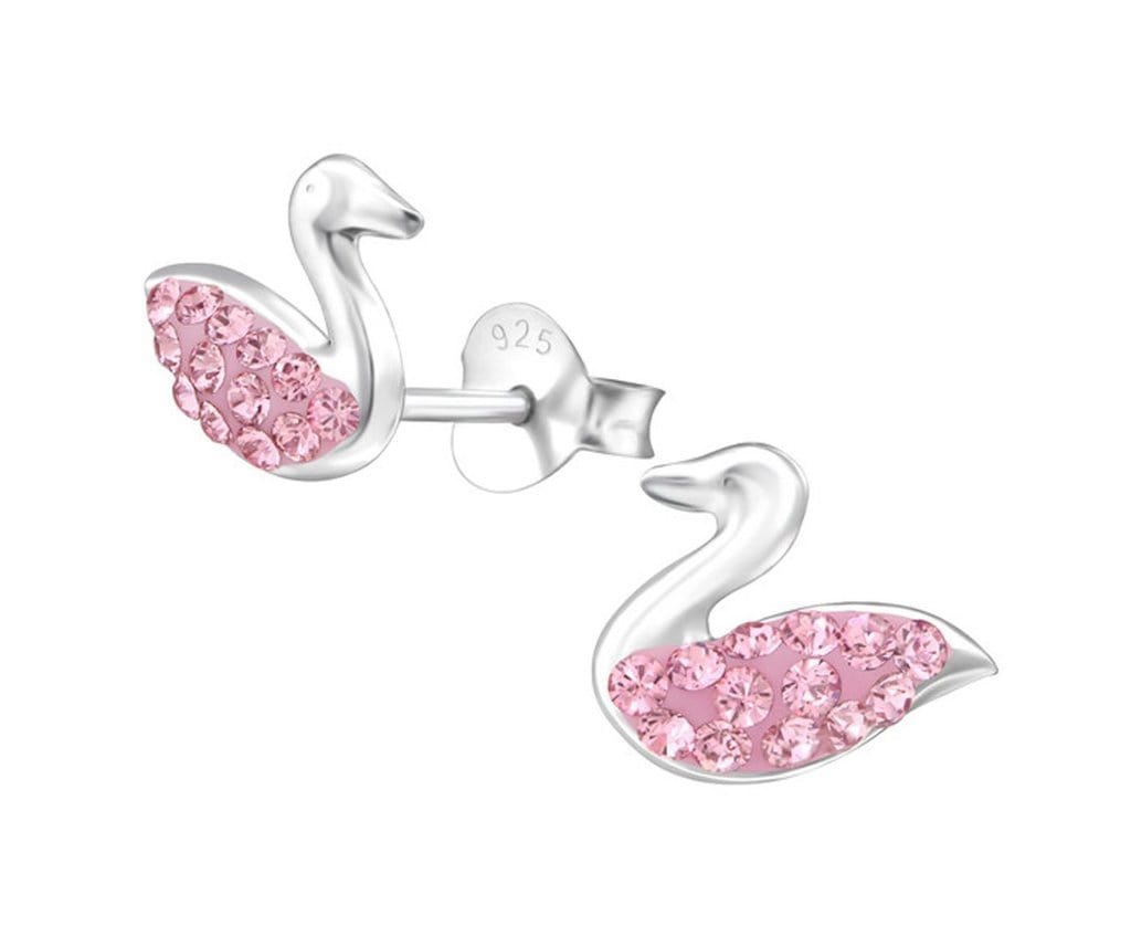 Kid's Sterling Silver Swan Stud Earrings