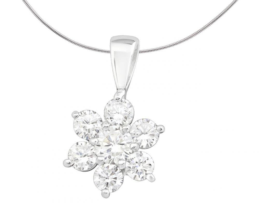 Silver Flower Pendant with Cubic Zirconias