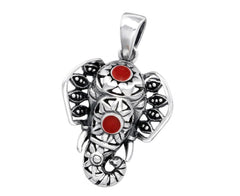 Sterling Silver Large Red Elephant Pendant