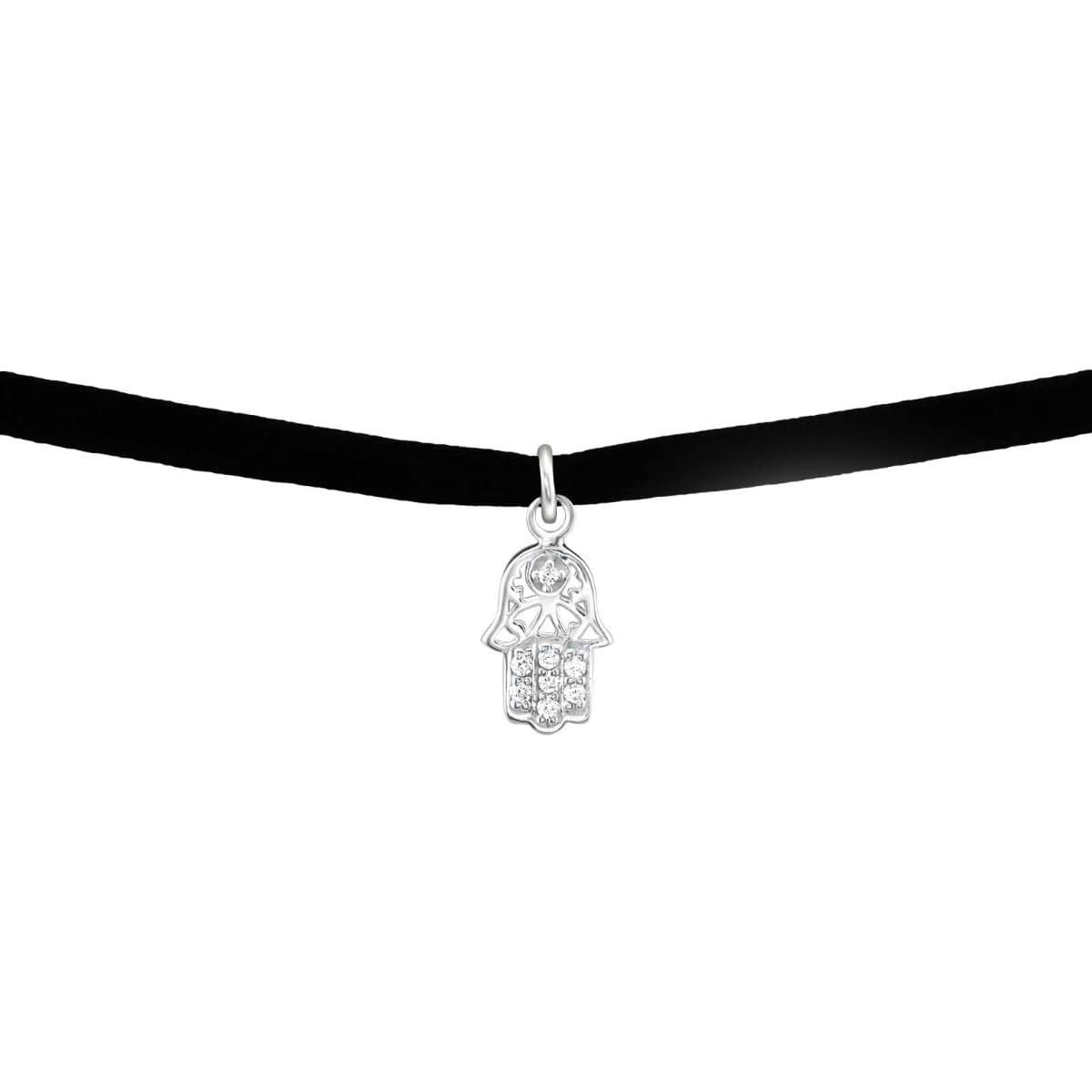 Sterling Silver hamsa with Cubic Zirconia Choker Necklace
