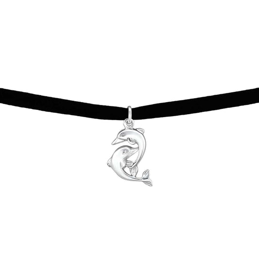 Sterling Silver Dolphin Choker Necklace