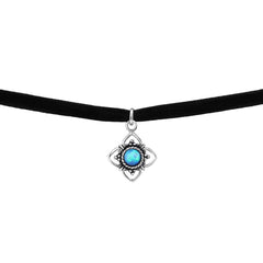 Sterling Silver Oxidised Flower Choker Opal Necklace-Azure