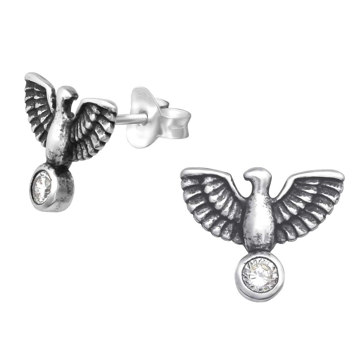 Sterling Silver CZ Eagle Ear Studs