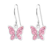 Silver and Diamante Bohemica Butterfly Drop Earrings