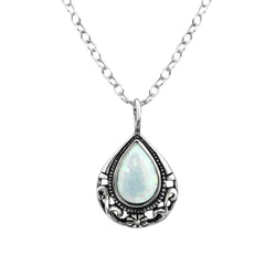 Silver Teardrop Necklace with Faux Opal