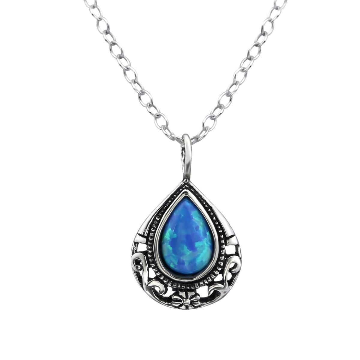 Silver Teardrop Necklace with Faux Opal