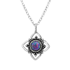 Peacock Druzy Oxidised Sterling Silver Necklace