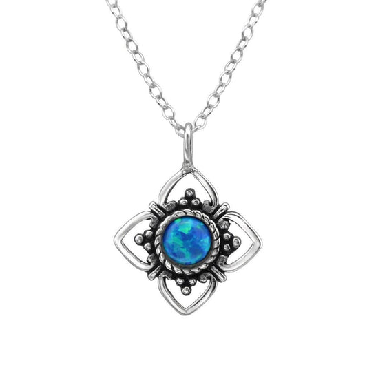 Peacock Druzy Oxidised Sterling Silver Necklace