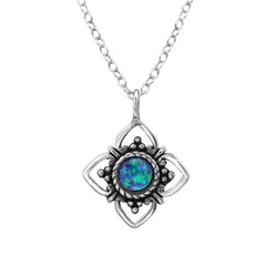 Peacock Druzy Oxidised Sterling Silver Necklace