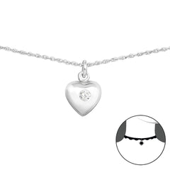 Silver Heart Choker with Clear Gemstone