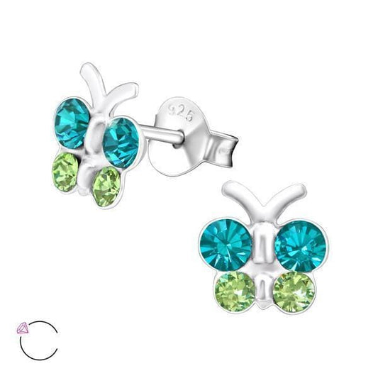 Sterling Silver Kids colorful Butterfly Stud Earrings Made With Swarovski Crystal