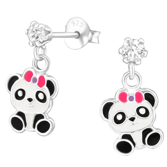 Sterling Silver Kids Panda Stud earrings made with Swarovski Crystal