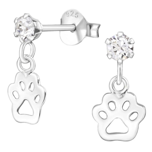 Sterling Silver Kids Paw Print Stud earrings made with Swarovski Crystal