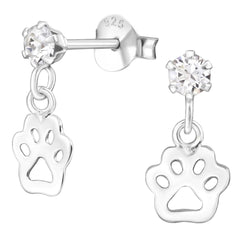 Sterling Silver Kids Paw Print Stud earrings made with Swarovski Crystal