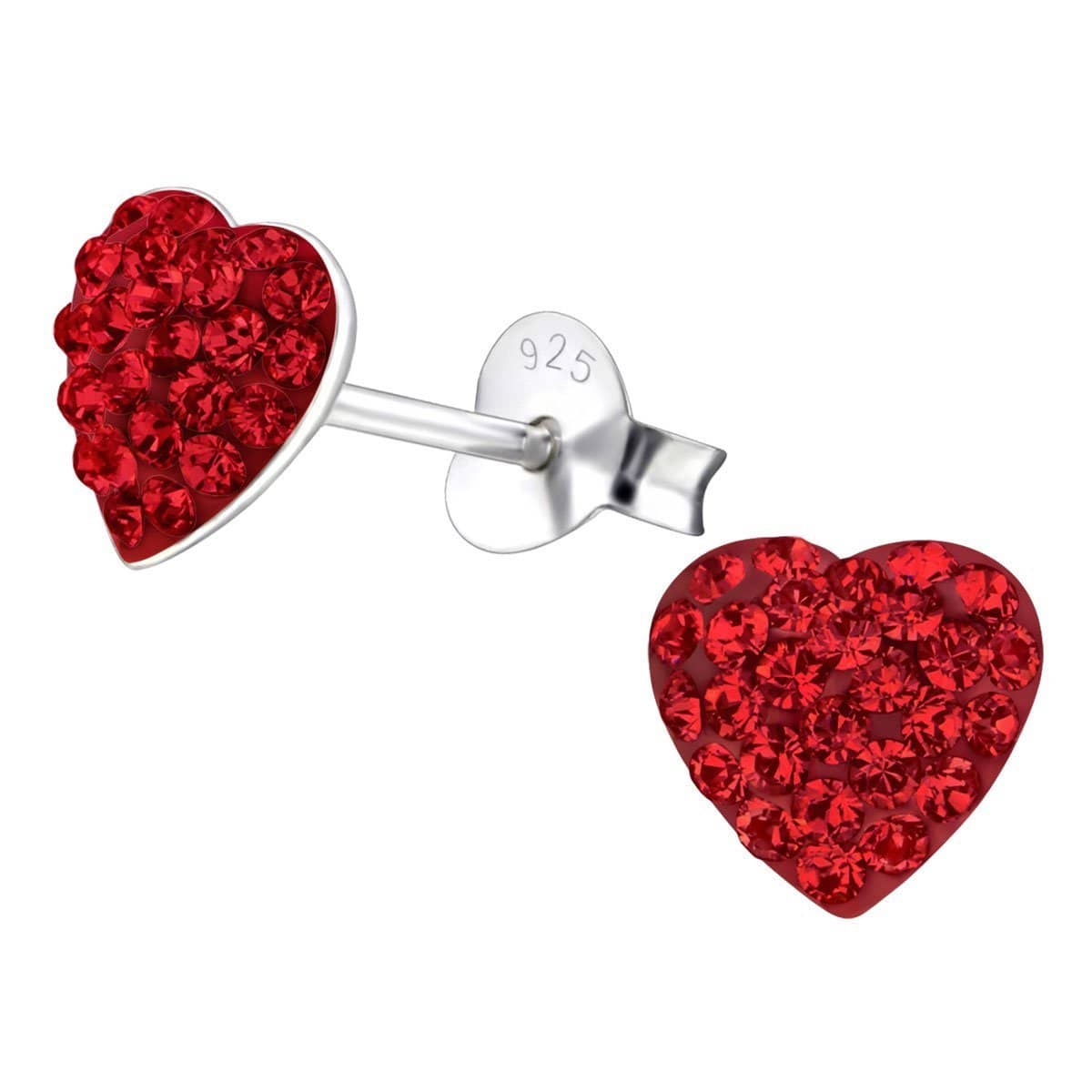 Sterling Silver Kids Light Siam Heart Stud earrings Made With Swarovski Crystal