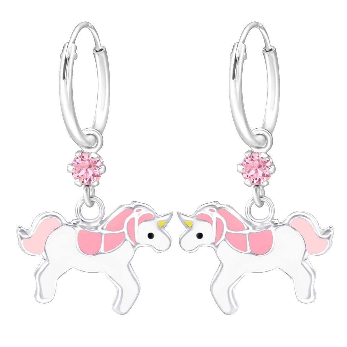 Sterling Silver Kids Unicorn hoop earring Made With Swarovski Crystal