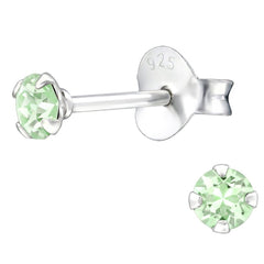 Silver 3 Mm Stud Earrings with Crystal