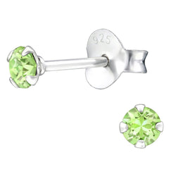 Silver 3 Mm Stud Earrings with Crystal