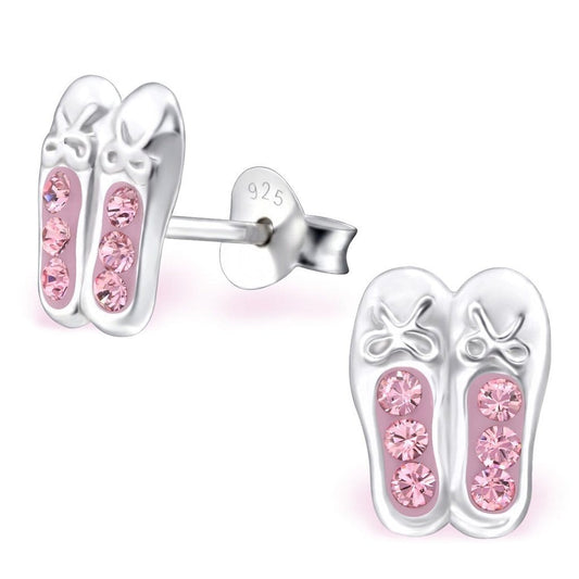 Silver Kids Ballerina Shoes Stud Earrings