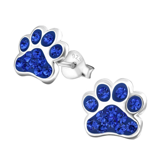 Silver Paw Print Stud Earrings for Girls