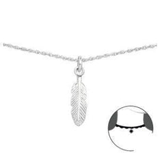 Silver Feather Choker Necklace