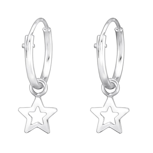 Sterling Silver Hanging Star Ear Hoops