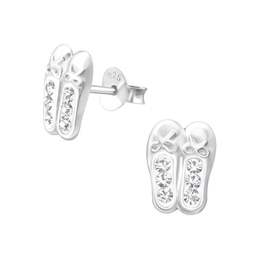Kids Sterling Silver Pink Ballerina Shoe Stud Earrings