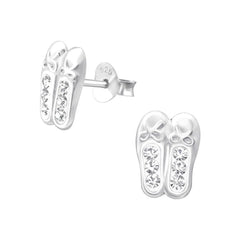 Kids Sterling Silver Pink Ballerina Shoe Stud Earrings