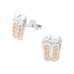 Kids Sterling Silver Pink Ballerina Shoe Stud Earrings