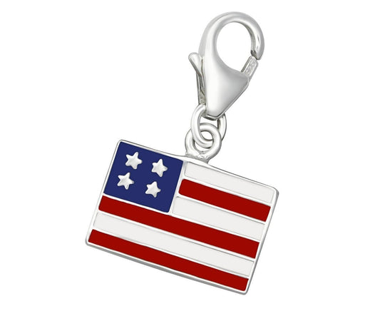 Sterling Silver Usa Flag Clip on Charm