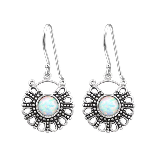 Silver Bali Opal Earrings