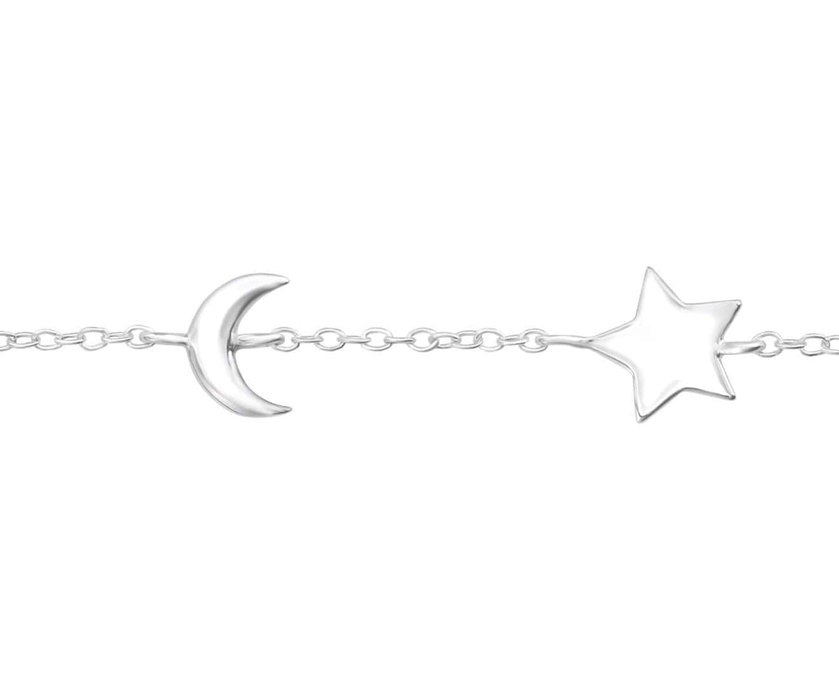 Sterling Silver Star and Moon Bracelet