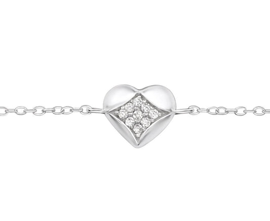 Sterling Silver Cubic Zirconia Heart Bracelet