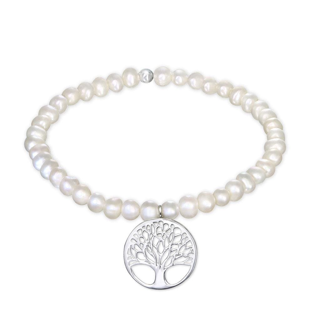Silver Tree Of Life Bracelet With Pearl