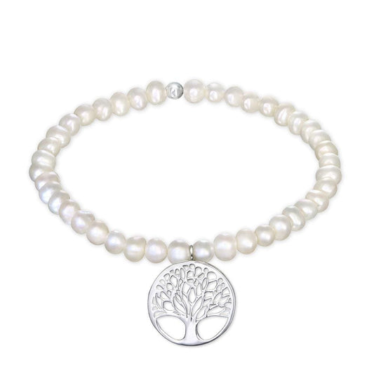 Silver Tree Of Life Bracelet With Pearl