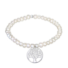 Silver Tree Of Life Bracelet With Pearl