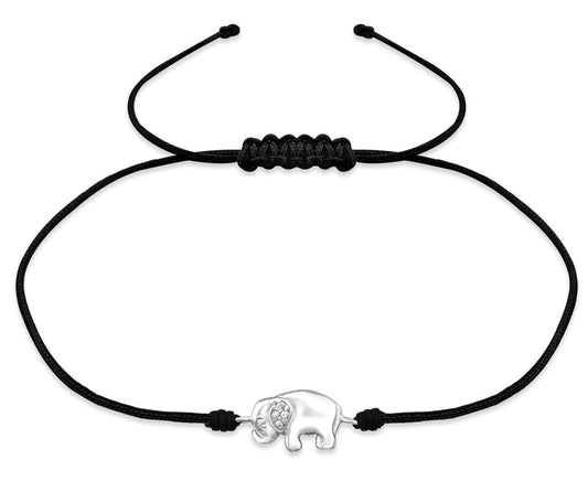 Sterling Silver CZ Crystal Elephant Corded Bracelet